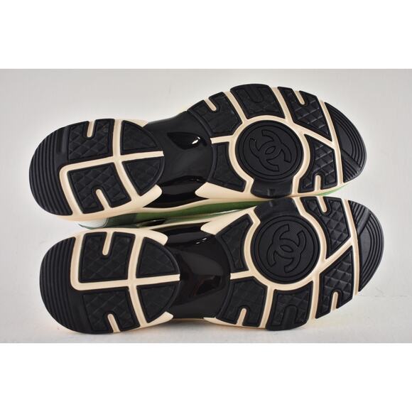 Chanel 22C Mens Green White Black Suede Knit CC Logo Low Trainer Sneaker 44 11 - Picture 13 of 13